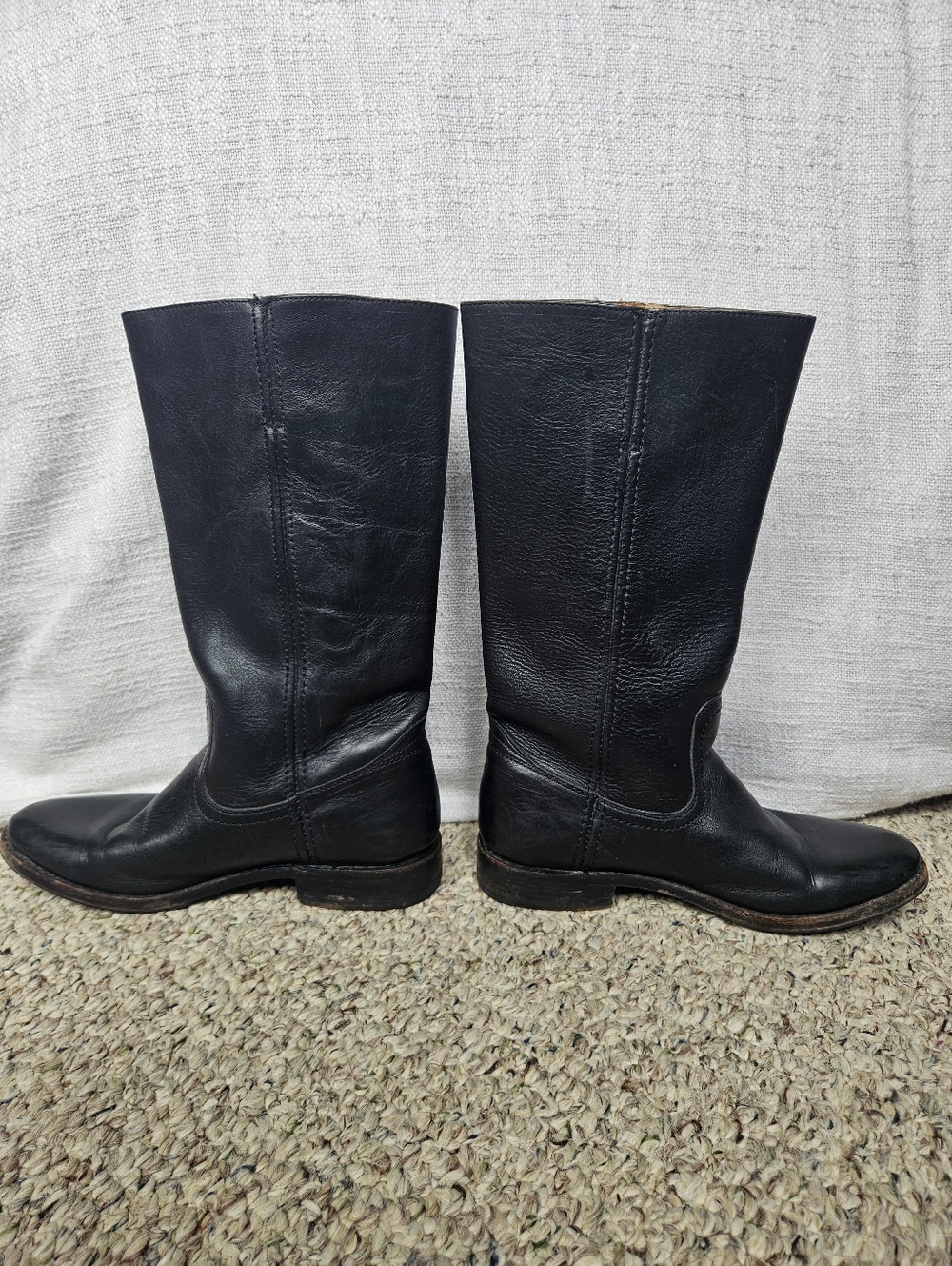 Frye Tall Black Leather Riding Boots Almond Toe Low Heel 4001 Mexico Classic - Picture 6 of 13